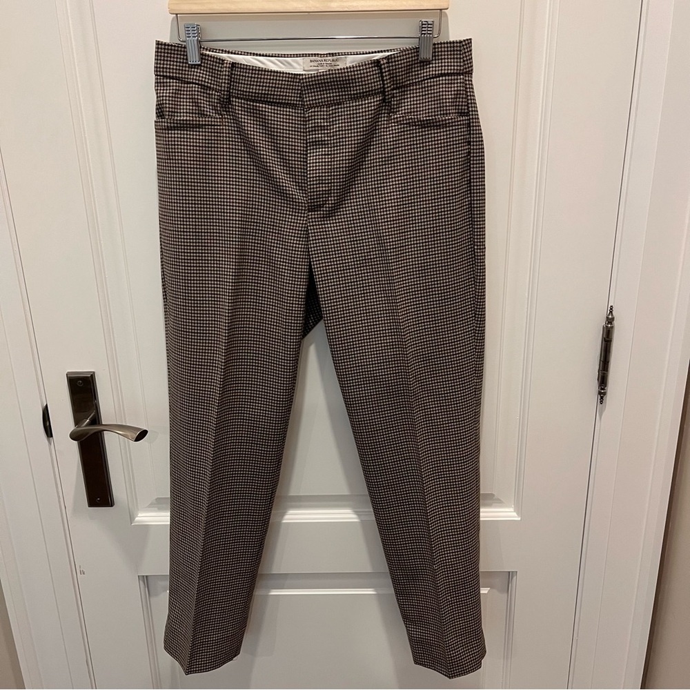 Banana Republic Ladies size 8 brown/black/beige houndstooth wool Dress Pants